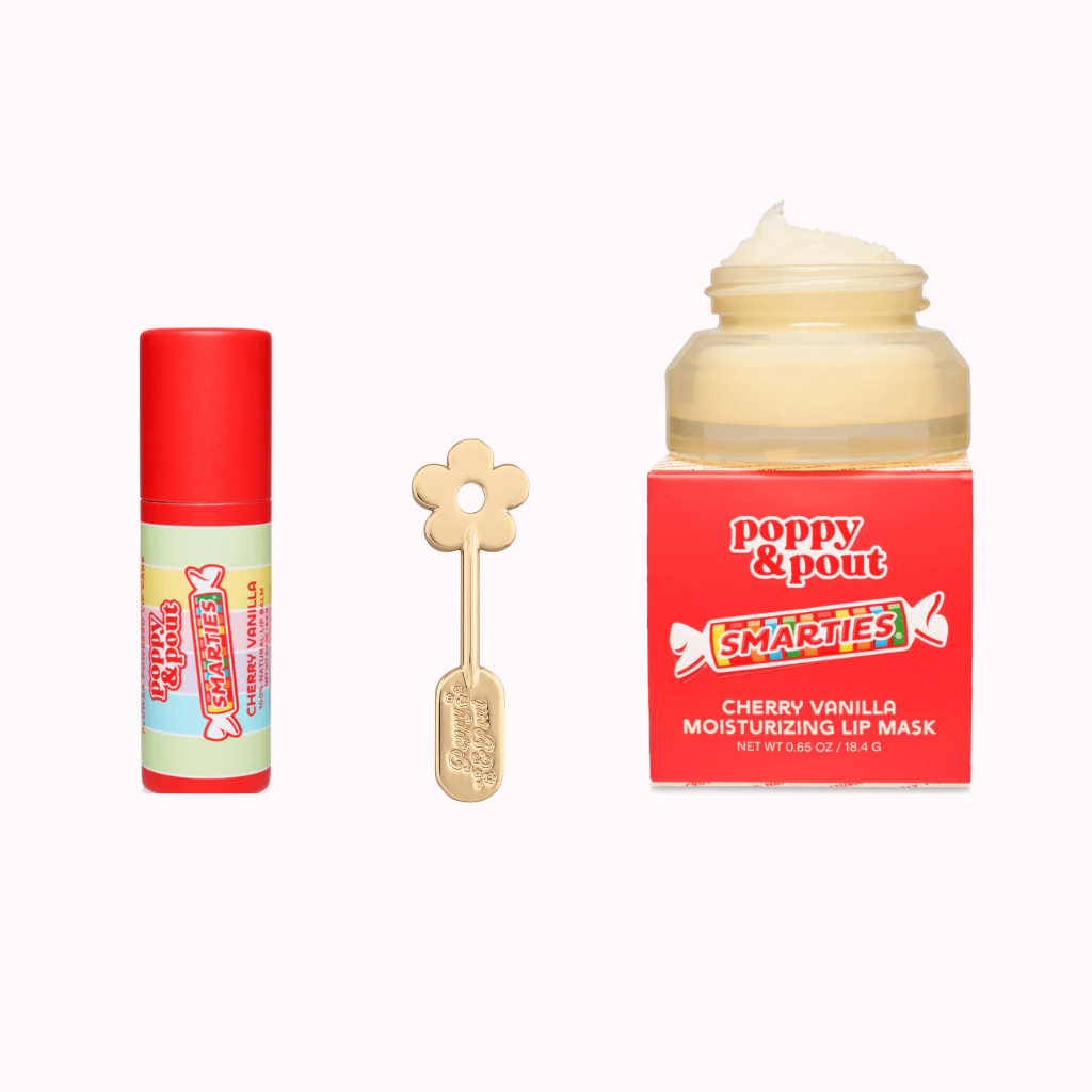 Poppy & Pout / Limited Edition Smarties™ Cherry Vanilla Lip Scrub, Lip Balm &  Lip Care Spatula