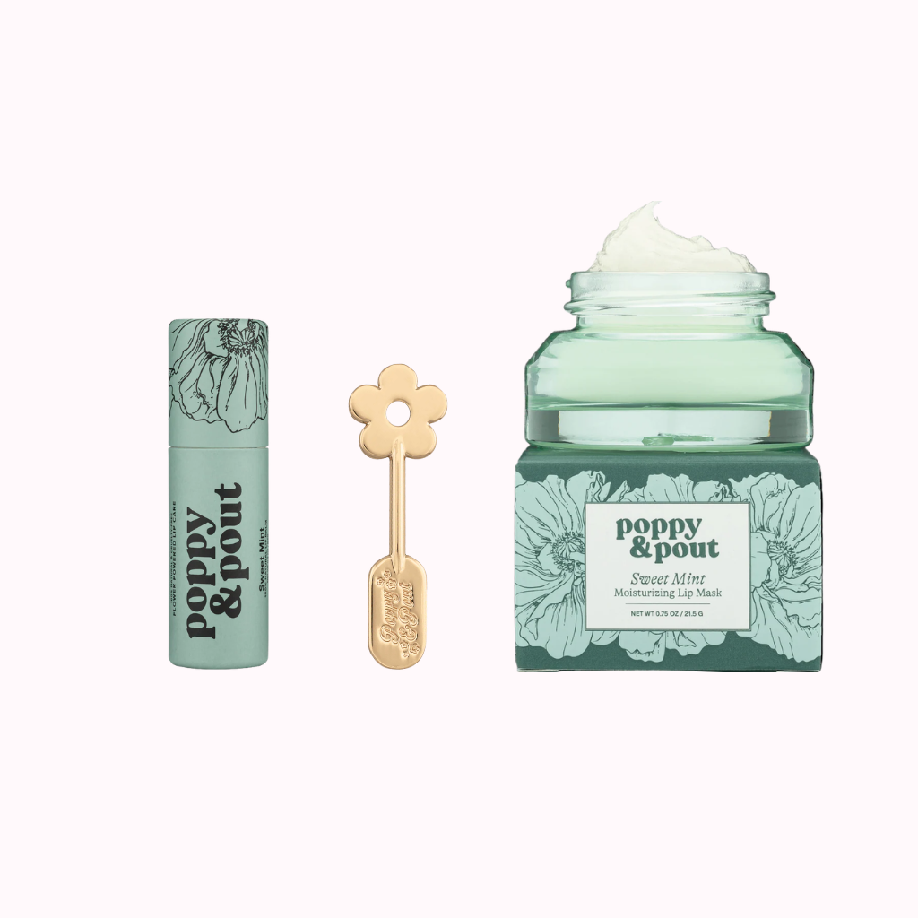 Poppy & Pout / Sweet Mint Lip Scrub, Lip Balm &  Lip Care Spatula